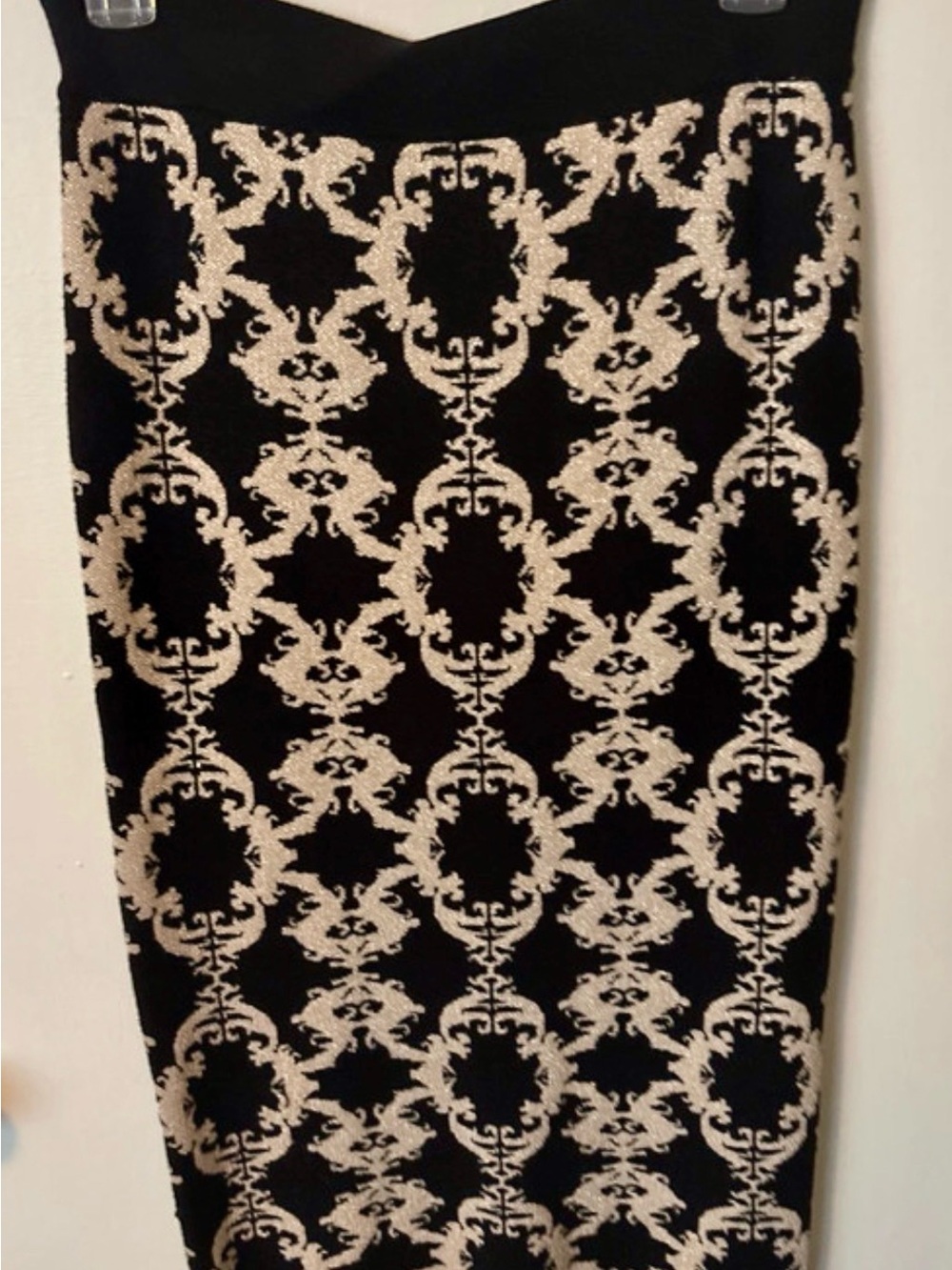 New York & Company Black Pencil Skirt with Cream Damask Motif